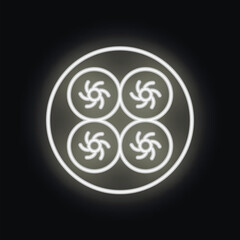 White glowing neon icon of a quadcopter drone with four spinning rotors on a black background