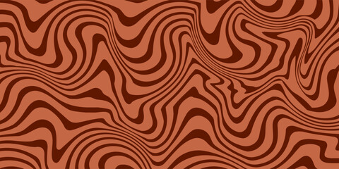Fototapeta premium Retro coffee color background. Milk chocolate liquid dessert texture. Wavy swirl candy pattern for poster, cover, banner, pamphlet. Vintage brown trippy hippie wallpaper in 60s or 70s style. Vector