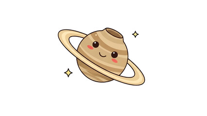 Cartoon Saturn Planet &ndash; Smiling Character with Rings and Stars PNG
