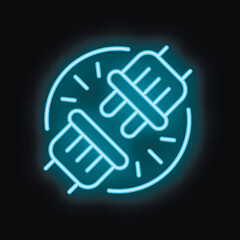 Obraz premium Neon sign showing two electric plugs connecting, symbolizing energy and power