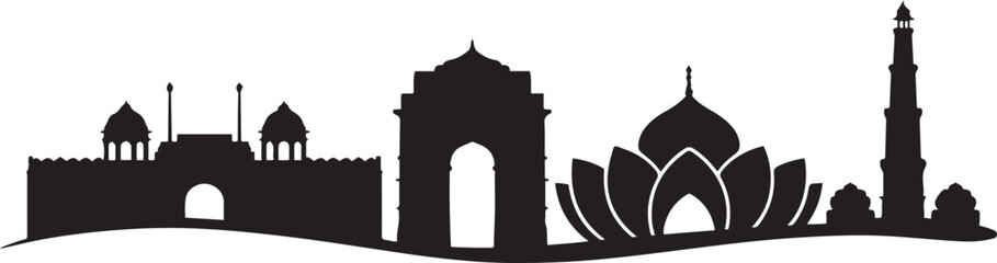 Delhi India skyline silhouette. design Vector black silhouette