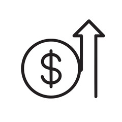 Obraz premium A simple black and white illustration depicts a dollar sign with an upward pointing arrow signifying growth