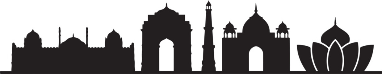 Delhi India skyline silhouette. design Vector black silhouette