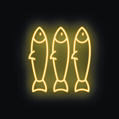 Minimalist illustration featuring three fish glowing in neon yellow on a black background, evoking a sense of vibrant simplicity