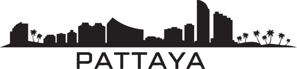 Fototapeta premium Pattaya Thailand Skyline Cityscape Vector. design Vector black silhouette