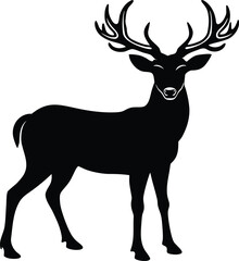 Obraz premium black-silhouette-of-a-standing-deer-with-large-ant (2).eps