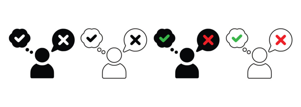 Agreement and Disagreement Concept with Thought Bubbles and Yes No Symbols 