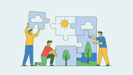Business vector cartoon illustration of a team of workers in a circle connection icon