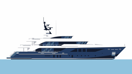 Luxury Yacht at Sea: An eye-level perspective of a sleek, modern yacht elegantly cutting through the tranquil ocean waves, embodying opulence, adventure, and the allure of open water. © REZA