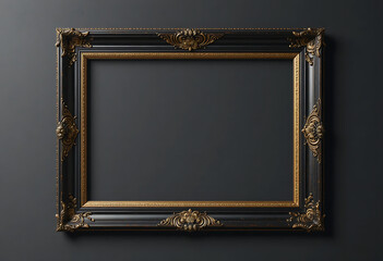 Black and gold ornate frame on dark gray background