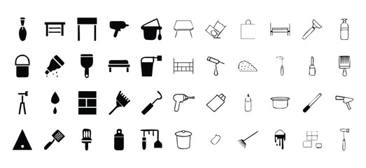 Painting Vector Icons Set – Home Improvement, Wall Painting and Decorating Tools