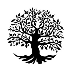 Tree of Life Silhouette Design. vector: Ideal for use as a tattoo, icon, web graphic design, and infographic concepts