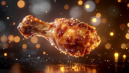Golden Fried Chicken Drumstick Dipping into Milk Splash