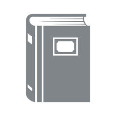 A gray book with a white label on the cover