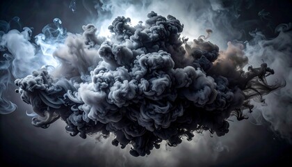 Dramatic billowing smoke cloud against a bright background, a mesmerizing dance of dark and light