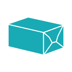 Damaged teal colored box with broken corner