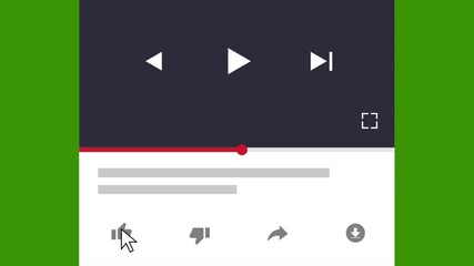 Animated cursor clicking button on a YouTube channel interface, symbolizing content creation, audience growth, and video marketing.