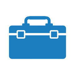 Blue briefcase icon on white background