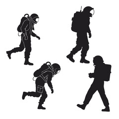 Four black astronaut silhouettes in motion on white background ©  MST RABEYA  BEGUM