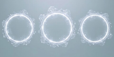 Abstract glowing circles with plexus effect on a light blue background representing technology