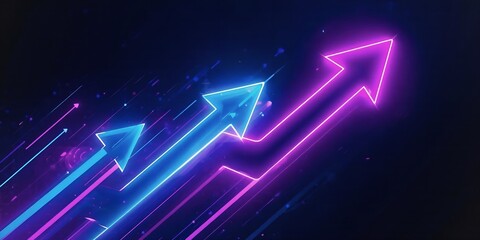 Dynamic neon arrows symbolizing digital growth and future progress in a vibrant technological landscape
