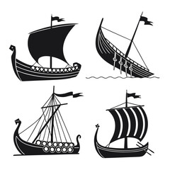 Four black silhouette ancient ships and boats black and white ©  MST RABEYA  BEGUM