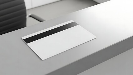 Blank white credit card with magnetic stripe on a light gray surface, ready for branding.