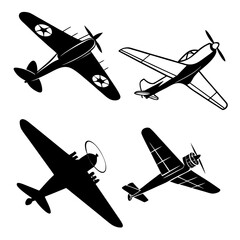 Four black silhouettes of vintage airplanes on white ©  MST RABEYA  BEGUM