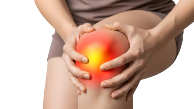 Woman holding her knee with pain isolated on transparent background - Powered by Adobe