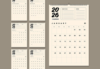 Minimalist Wall Calendar 2026 With Monthly Planner Layout