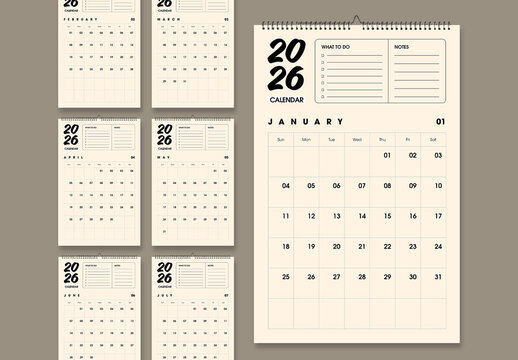 Minimalist Wall Calendar 2026 With Monthly Planner Layout