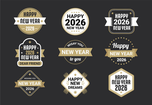 Happy New Year Badges And Logo Set Layout