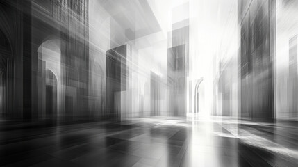 Abstract architecture with dynamic light and shadow in black and white