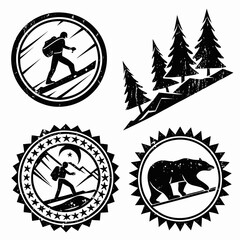 Set of 5 Grunge Style Black Stamp Textures Rough white