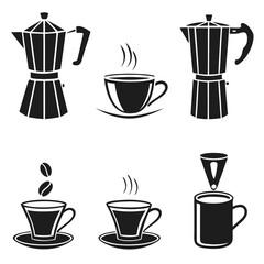 Set of 6 black coffee icons vector