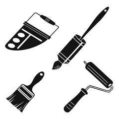 Set of 7 Black Silhouette Painting Tools Icons paint brush