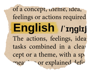 English word highlighted on a torn piece of paper from dictionary on transparent background