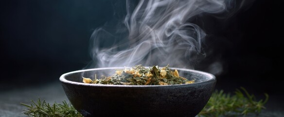 Steaming herbal compress releases soothing warm steam that calms and heals deeply