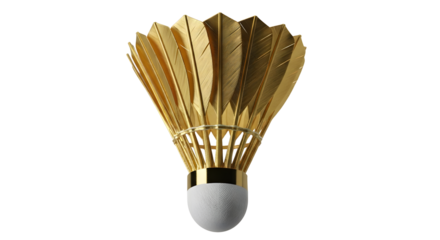 Golden badminton shuttlecock isolated on transparent background