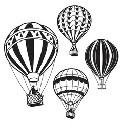 Obraz premium Set of five black and white hot air balloon silhouettes