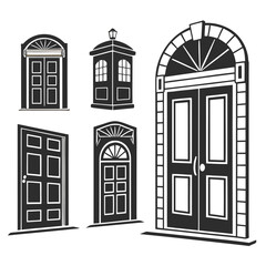 Set of Five Black Door and Portal Silhouettes entrance