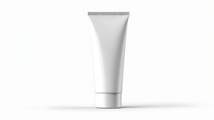 White Cosmetic Tube Standing Upright on Pure White Background