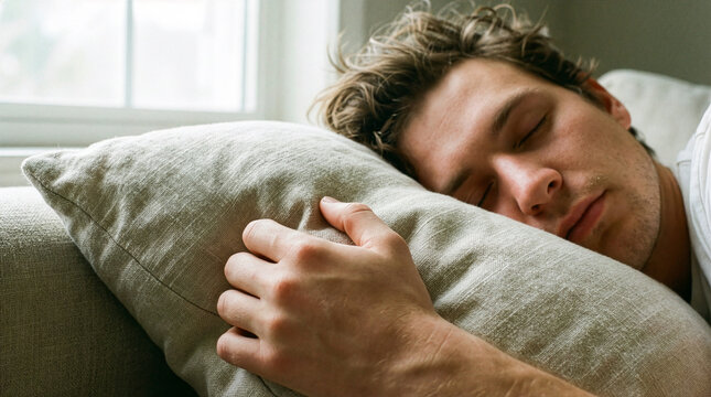 A man sleeping on a sofa during the day. Nap time