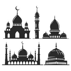 Set of six black Islamic mosque silhouettes with domes and minarets ©  MST RABEYA  BEGUM