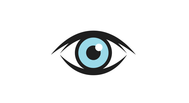 Modern stylized eye icon featuring a vibrant blue iris and a sharp black outline, representing vision, insight, and observation.