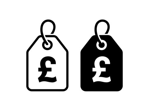 Black and White Price Tag Icons with Pound Symbol