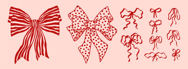 Set of hand-drawn bows. Decorative vector elements for design.