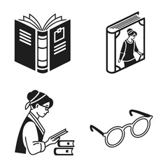 Set of six minimalist book and reading icons glasses