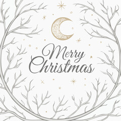 Elegant merry christmas greeting card with moon and stars