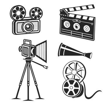Set of six vintage film and camera icons film icon